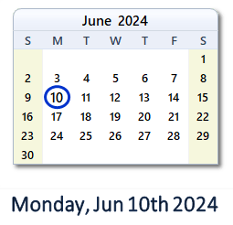 10 June 2024 calendar