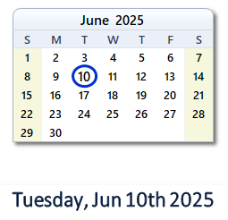 10 June 2025 calendar