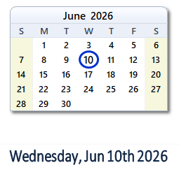 June 10, 2026 calendar