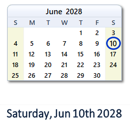 June 10, 2028 calendar
