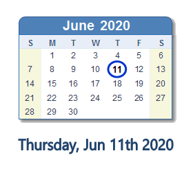 June 11, 2020 calendar