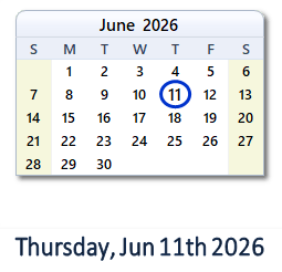 June 11, 2026 calendar