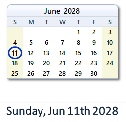 June 11, 2028 calendar