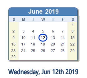 June 12, 2019 calendar