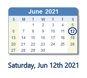 June 12, 2021 calendar