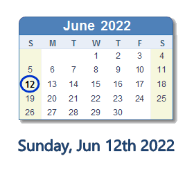 June 12, 2022 calendar