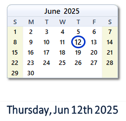 June 12, 2025 calendar
