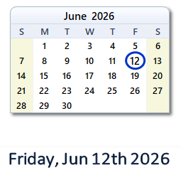 12 June 2026 calendar