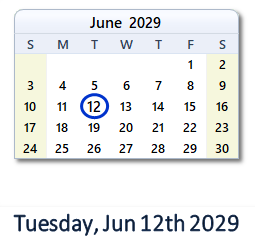 June 12, 2029 calendar