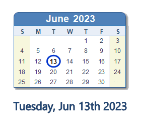 13 June 2023 calendar