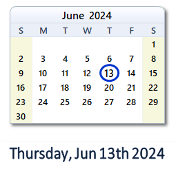June 13, 2024 calendar