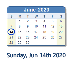 June 14, 2020 calendar