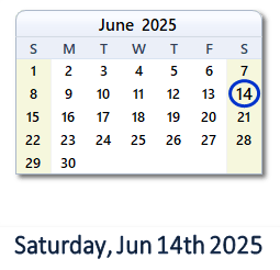 June 14, 2025 calendar
