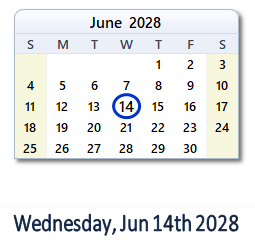 June 14, 2028 calendar