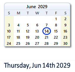 June 14, 2029 calendar