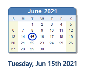 June 15, 2021 calendar