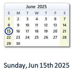 15 June 2025 calendar