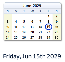June 15, 2029 calendar