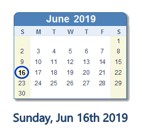 June 16, 2019 calendar