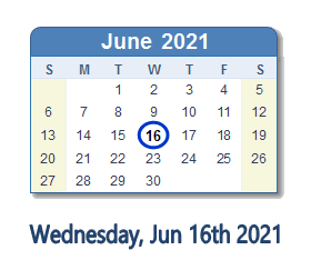 June 16, 2021 calendar