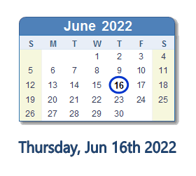 June 16, 2022 calendar
