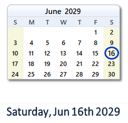 June 16, 2029 calendar