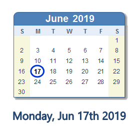 June 17, 2019 calendar