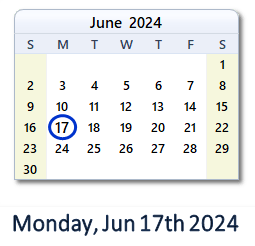 June 17, 2024 calendar