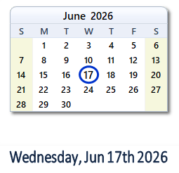 June 17, 2026 calendar