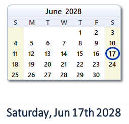 June 17, 2028 calendar