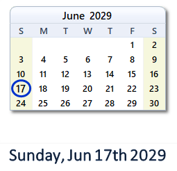 June 17, 2029 calendar