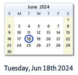 18 June 2024 calendar