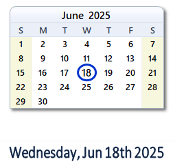 June 18, 2025 calendar