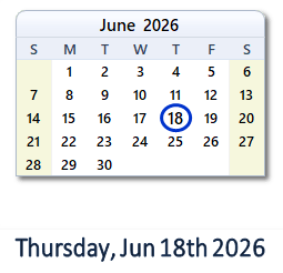 June 18, 2026 calendar
