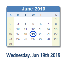 June 19, 2019 calendar