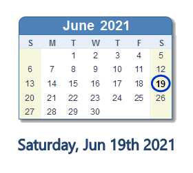 June 19, 2021 calendar