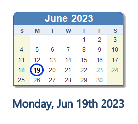 19 June 2023 calendar