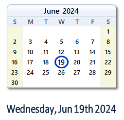 19 June 2024 calendar