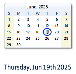 19 June 2025 calendar