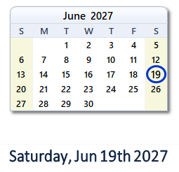 June 19, 2027 calendar