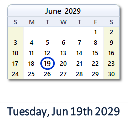 June 19, 2029 calendar