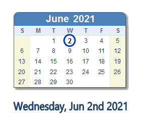 June 2, 2021 calendar
