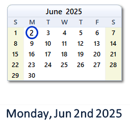 June 2, 2025 calendar