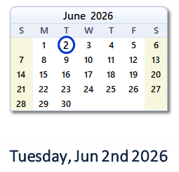 June 2, 2026 calendar