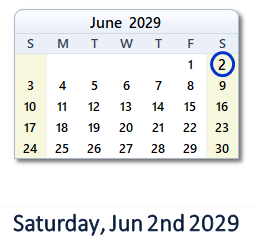 June 2, 2029 calendar