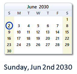 June 2, 2030 calendar