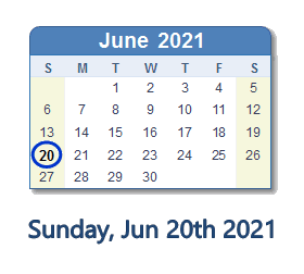 June 20, 2021 calendar