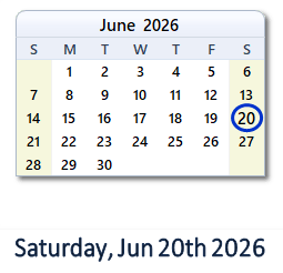 20 June 2026 calendar