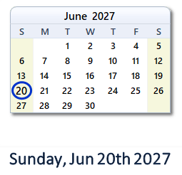 20 June 2027 calendar