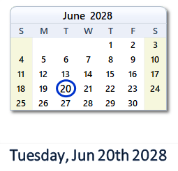 June 20, 2028 calendar